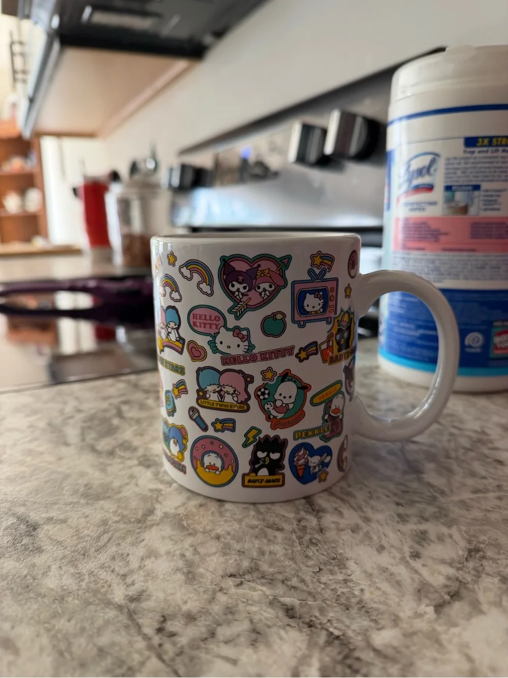Sanrio White Ceramic Mug with Multicolor Character Stickers